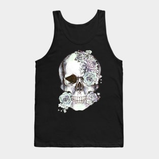 Floral Skull antiche white roses and peony Tank Top